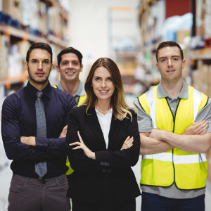 Group of workers in warehouse